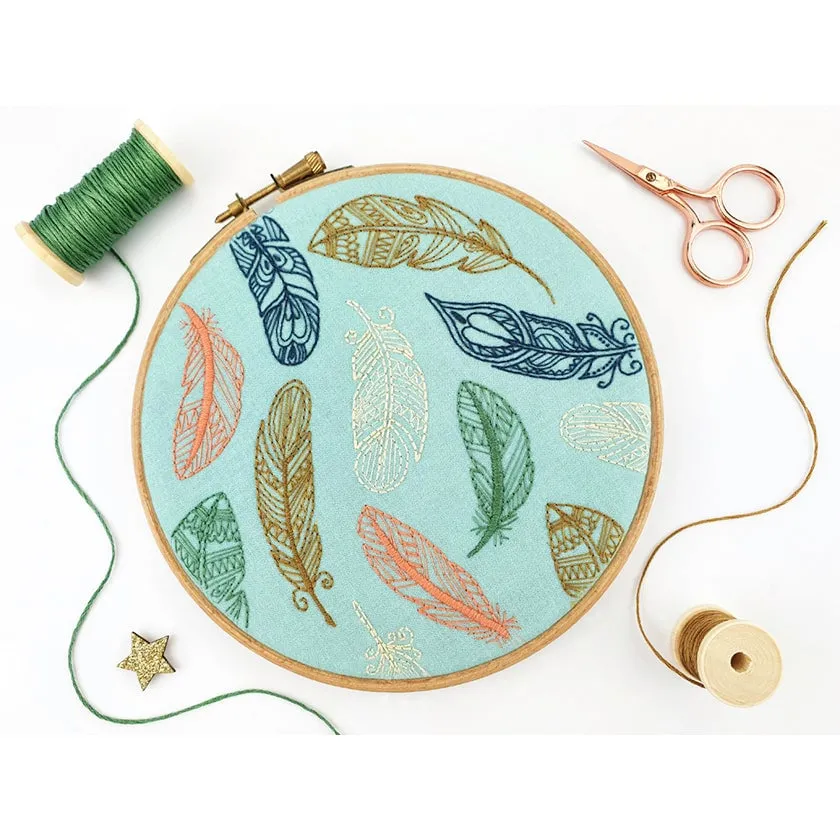 Boho Feathers Embroidery Pattern Fabric Pack