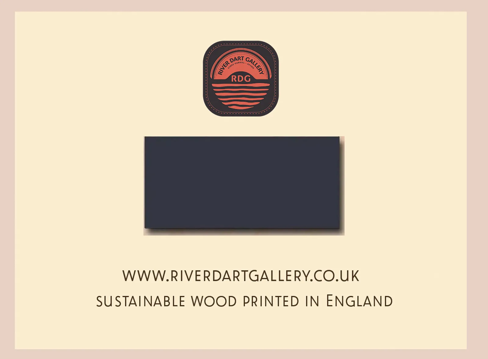 Back of the Stoke Gabriel wooden fridge magnet, showing the River Dart Gallery branding and sustainable wood, printed in England