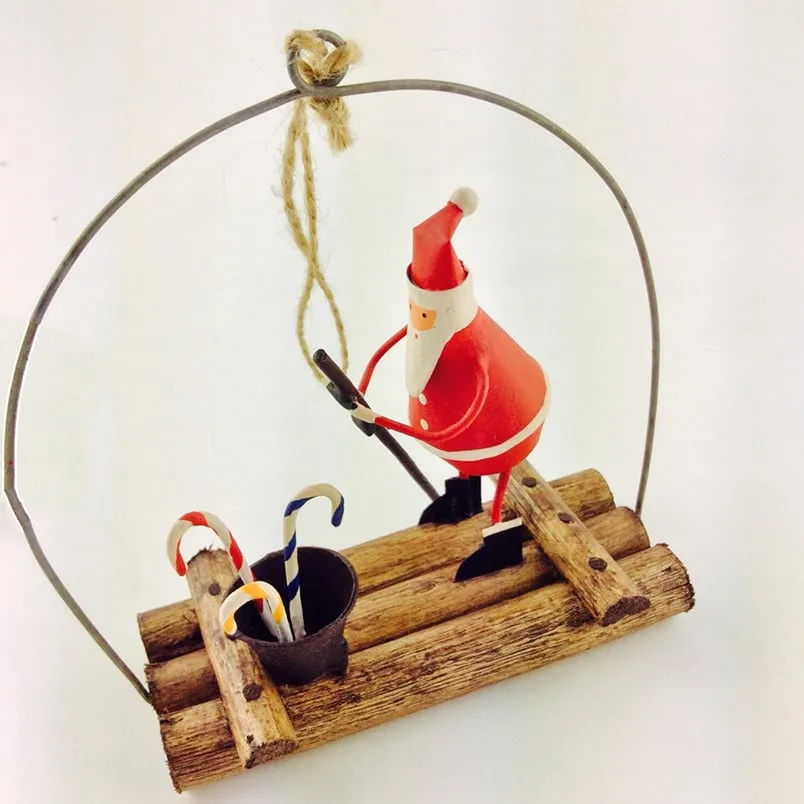Santa on a Wooden Raft