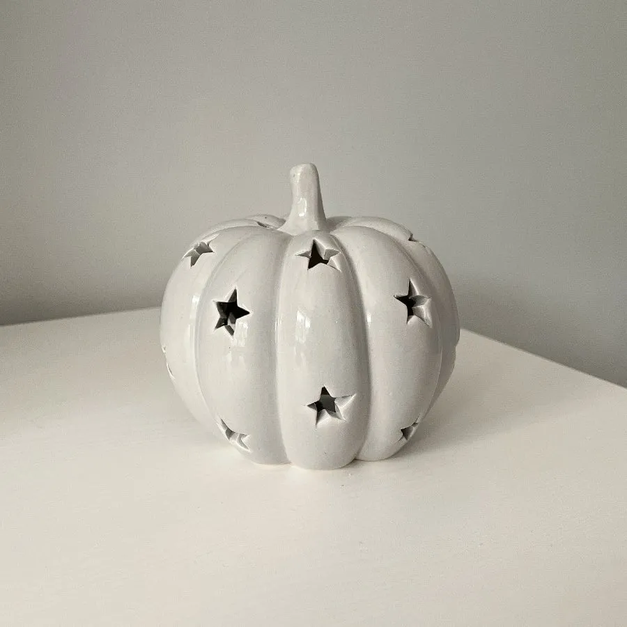 Grey Ceramic Pumpkin Tealight Holder