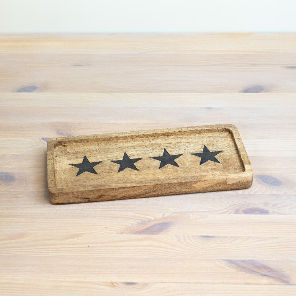 Wooden tray decorated with stars, 30cm