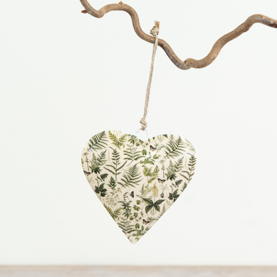 Leaf Hanging Heart — hanging heart decoration with leaf detailing, 8cm