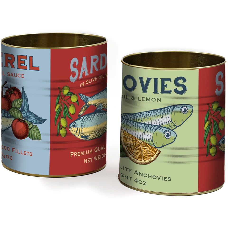 Sardine and anchovies storage tins, set of 2
