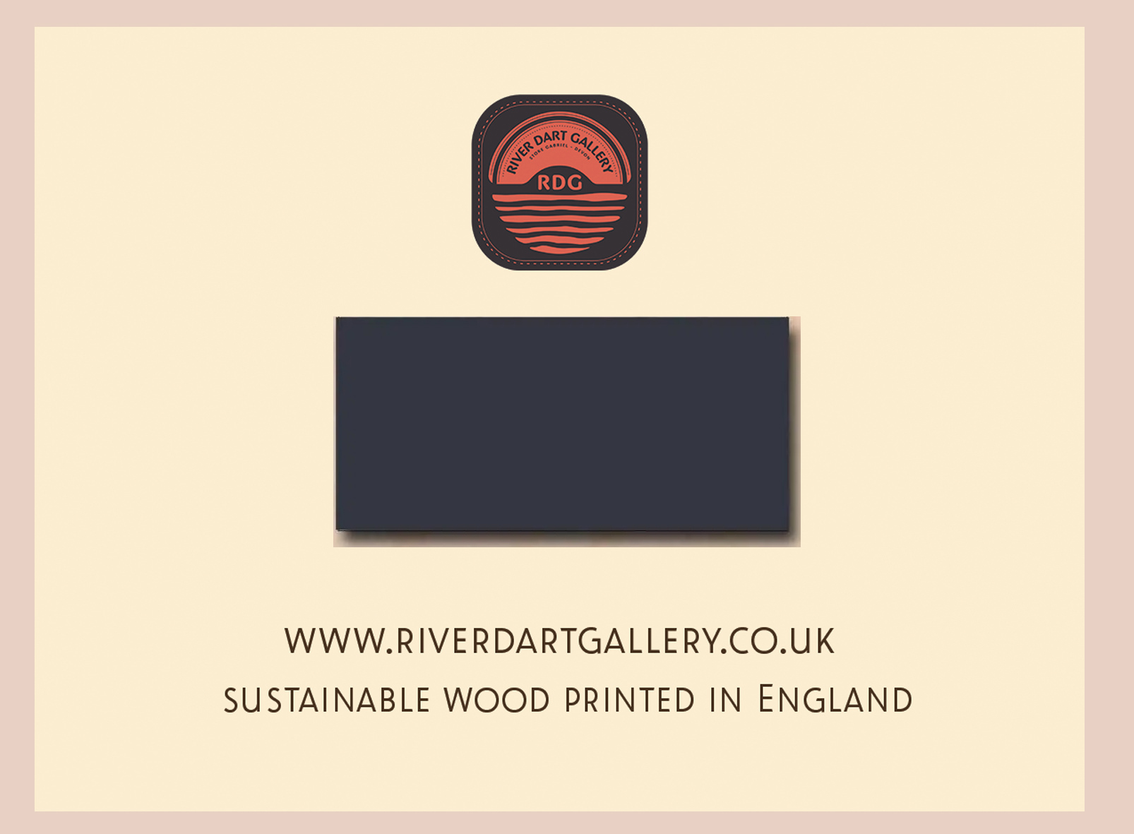 Back of the Stoke Gabriel wooden fridge magnet, showing the River Dart Gallery branding and sustainable wood, printed in England
