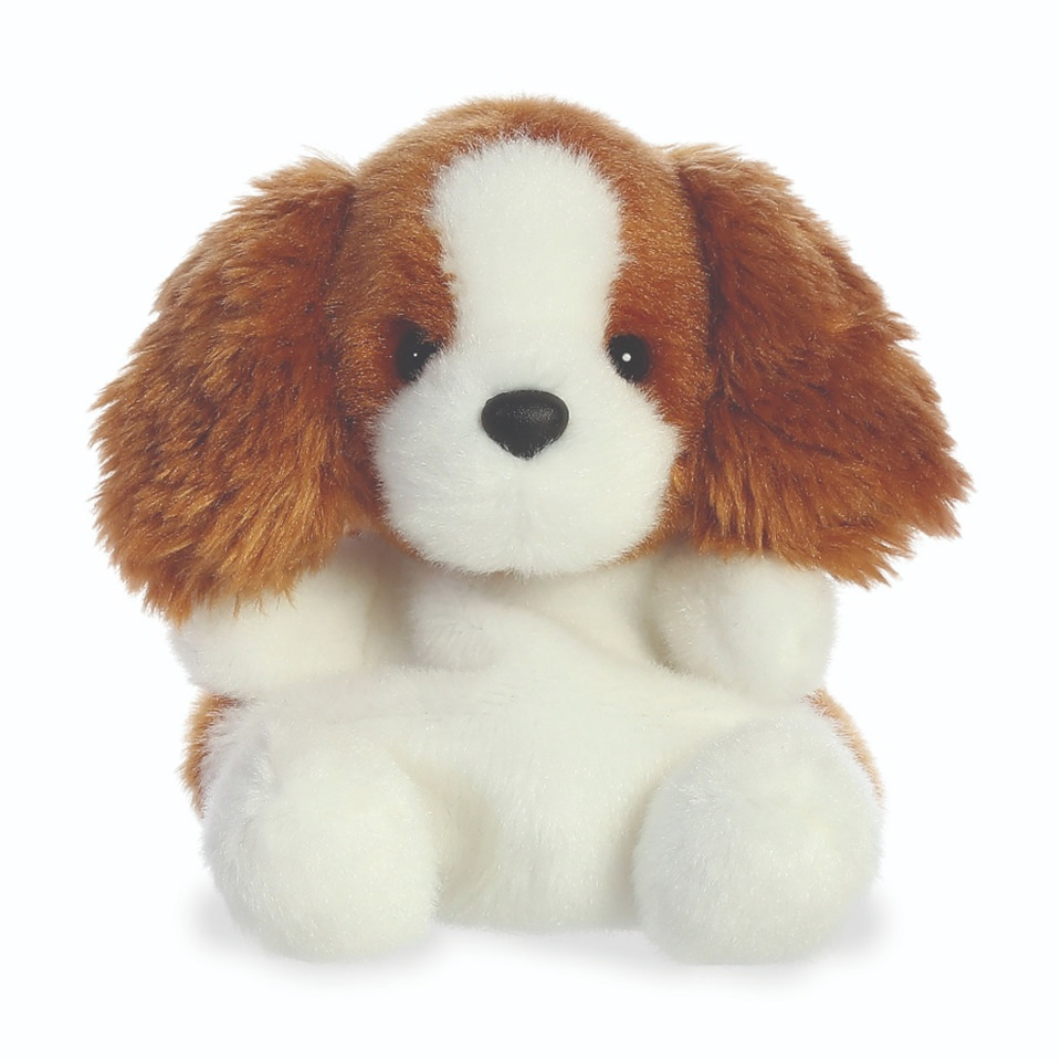 Squeezy spaniel soft toy with fluffy brown ears