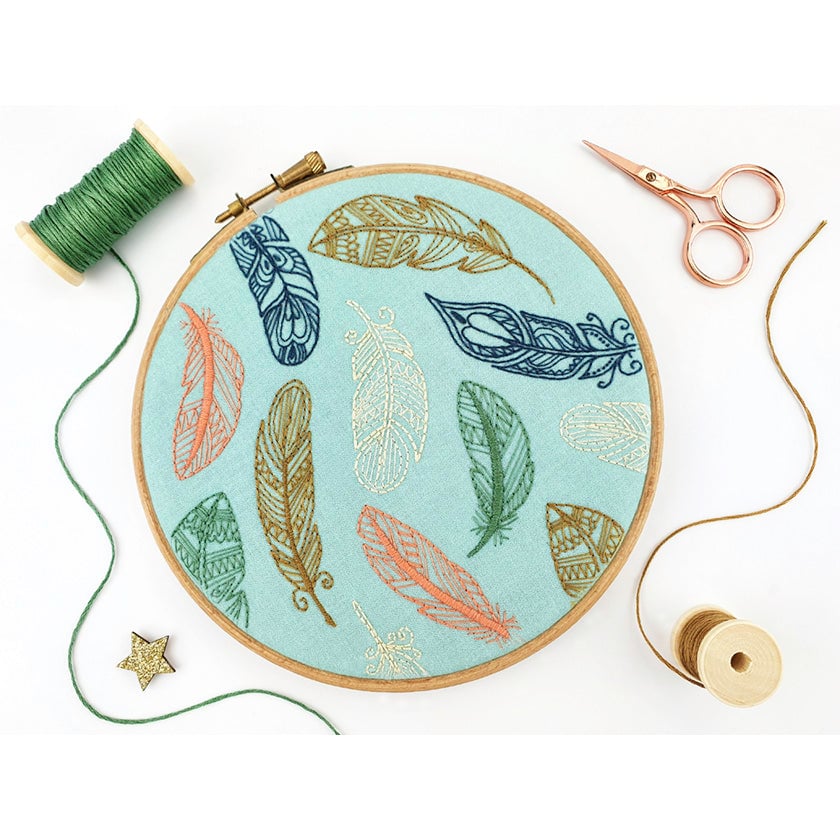Boho Feathers Embroidery Pattern Fabric Pack
