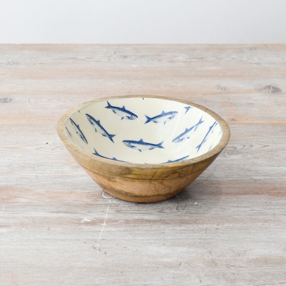 Enamel & Wood Fish Bowl, 17cm