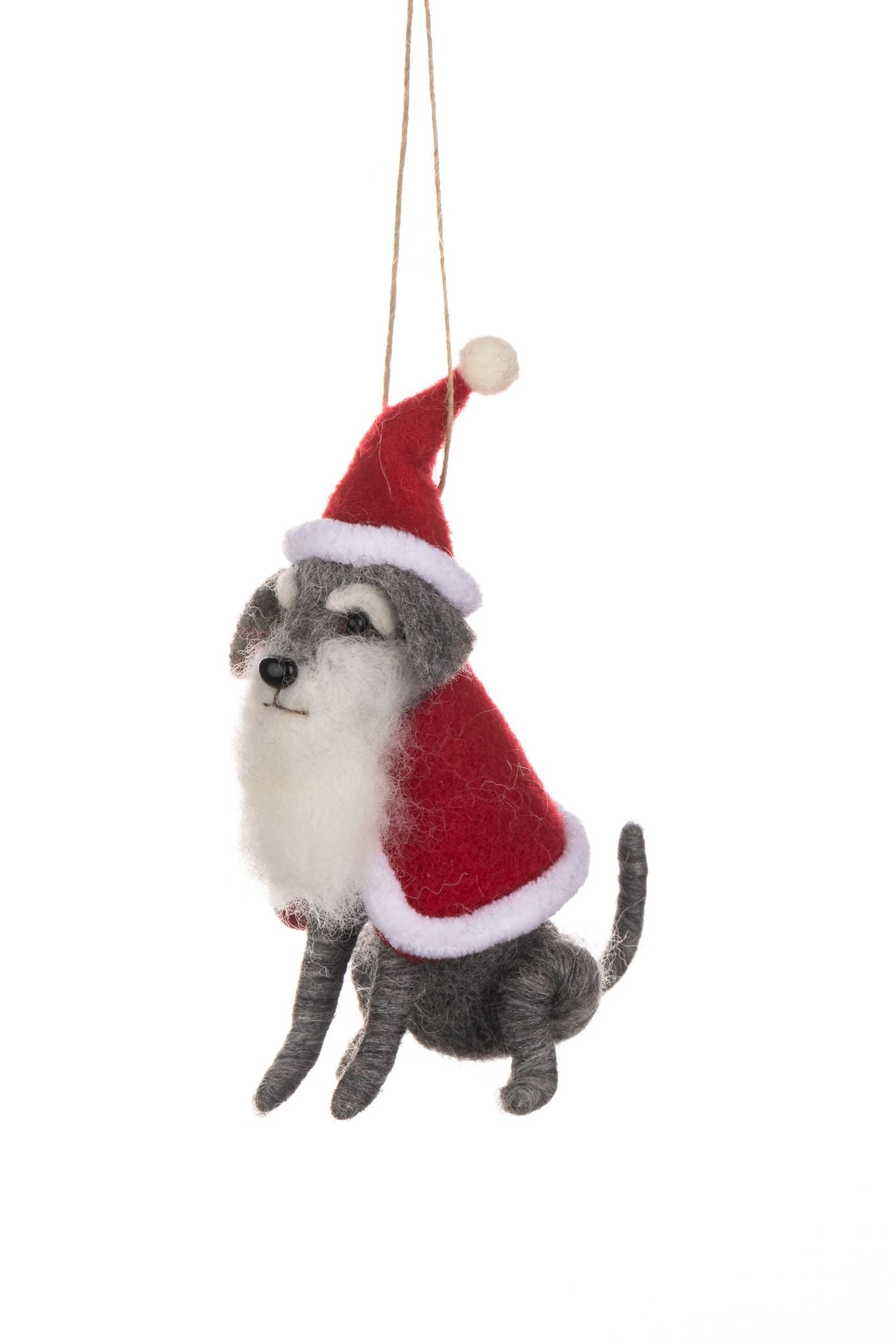 Grey Dog Dressing as Santa