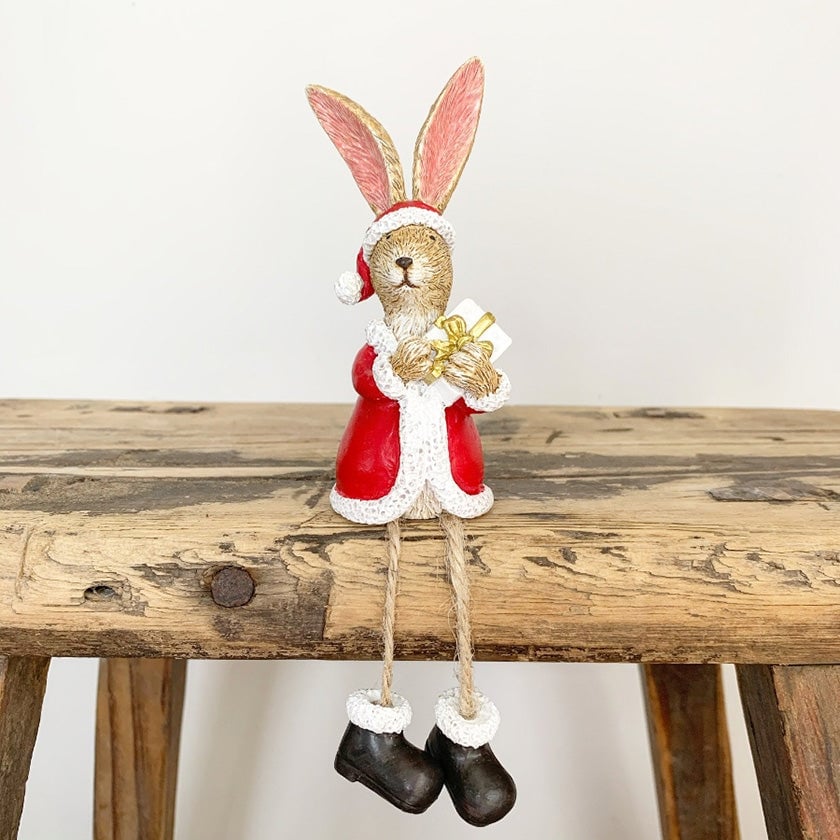 Sitting Santa Rabbit With Present