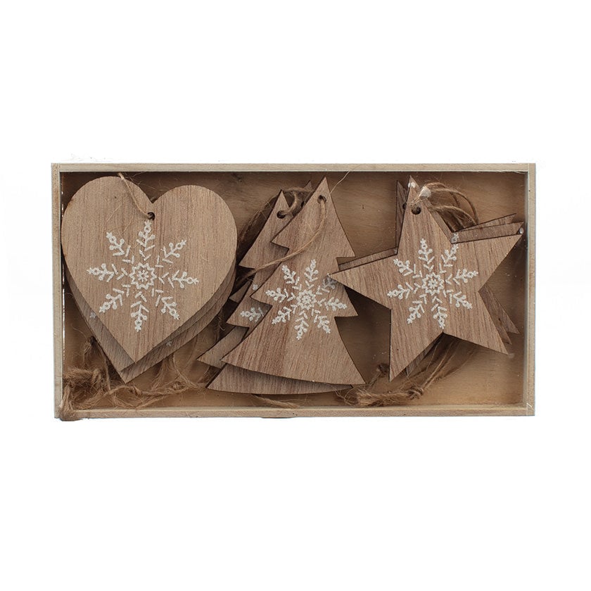Wood Tree Decorations with Snowflake Pack