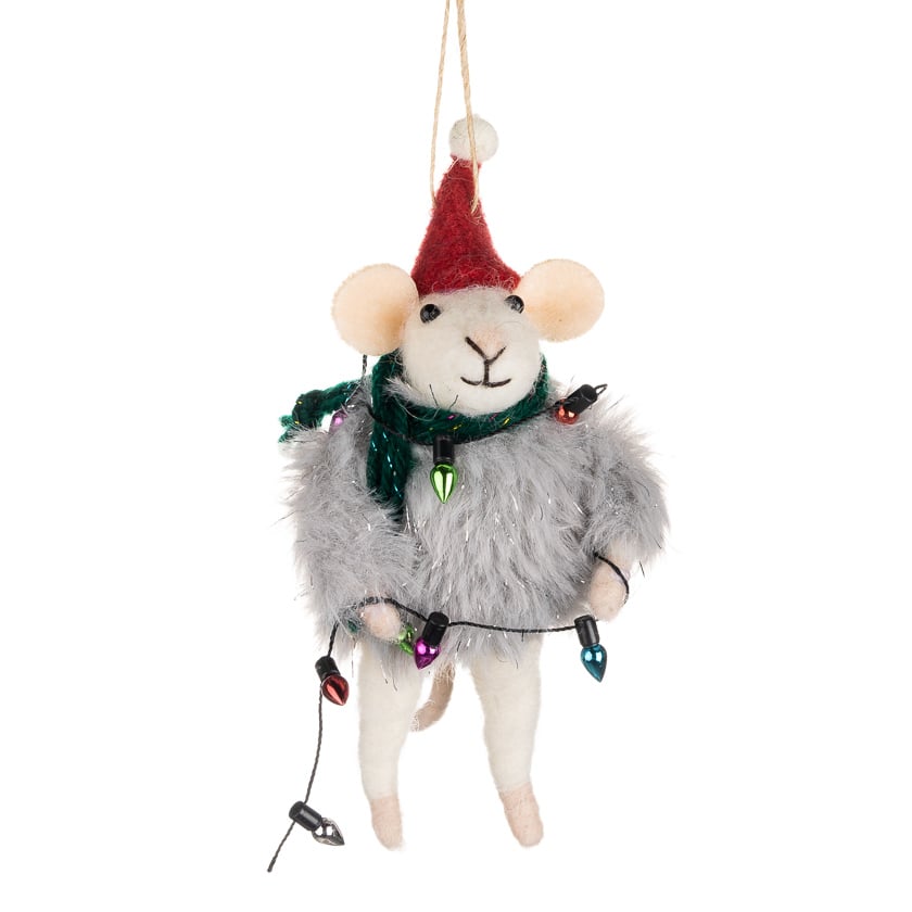 Wool Mouse Holding Fairy Lights