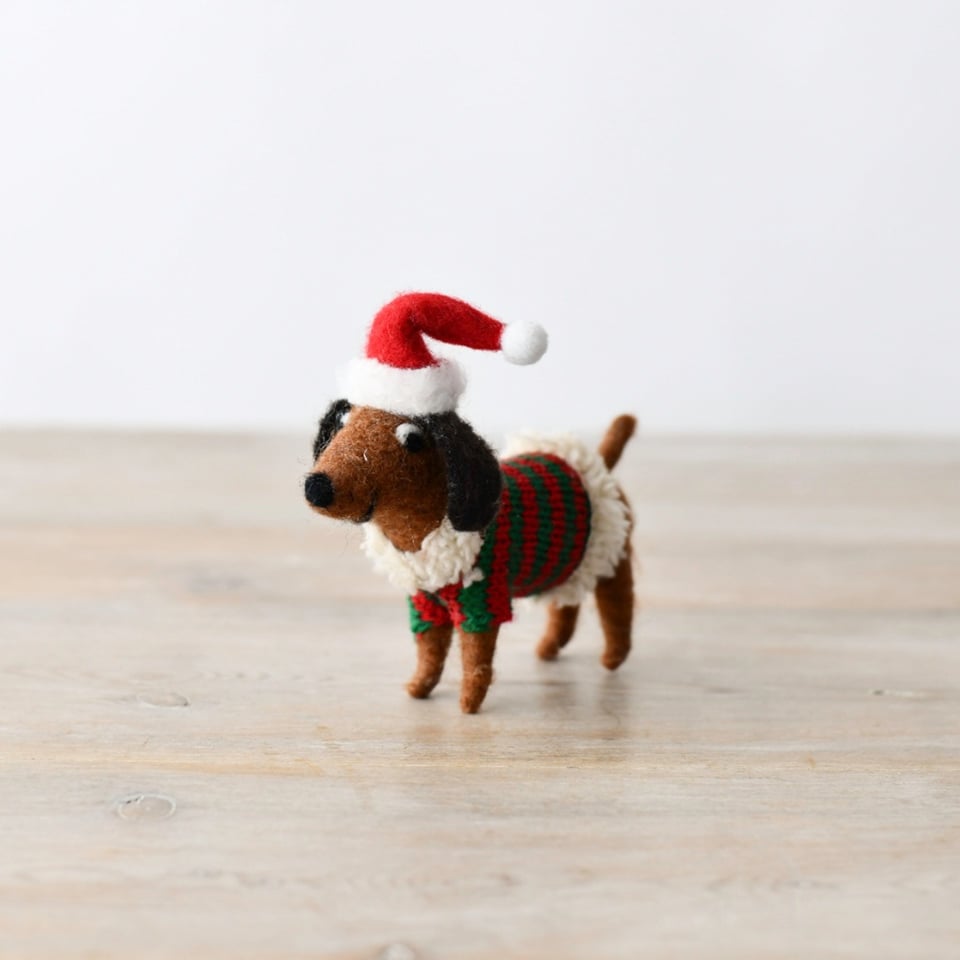 Wool Sausage Dog in striped Jumper